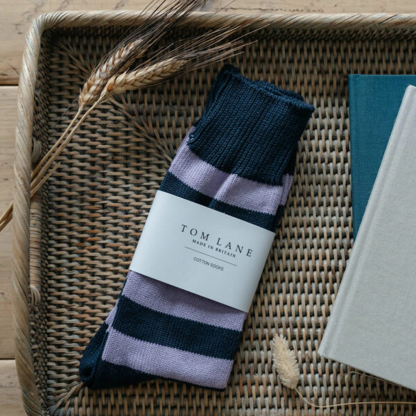 Cotton Stripes – Navy & Lilac