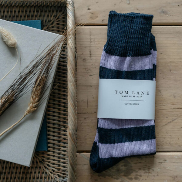 Cotton Stripes - Navy & Lilac