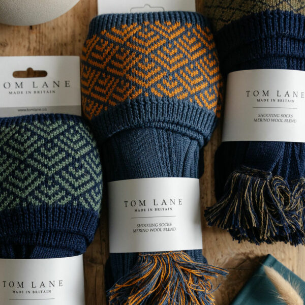 Belvoir shooting socks - Blue & Ochre