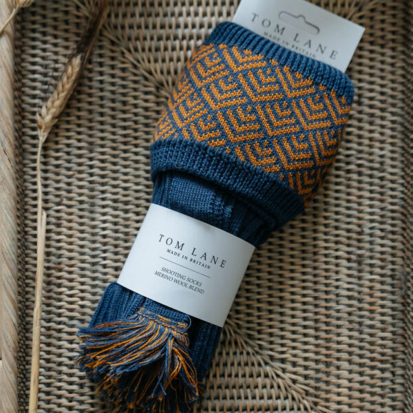 Belvoir shooting socks – Blue & Ochre